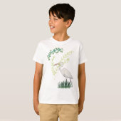 Great Egret bloemenvogelpatroon T-shirt (Voorkant volledig)