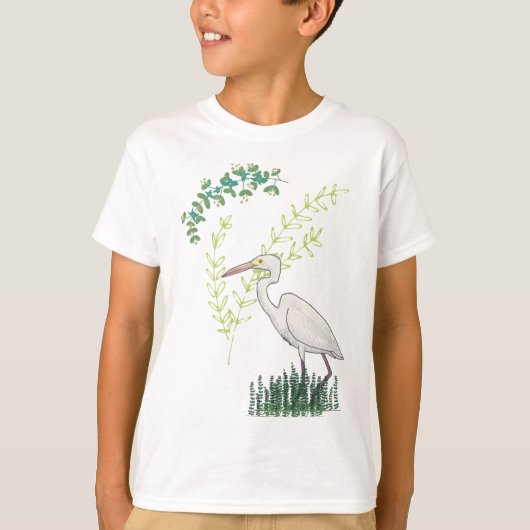 Great Egret bloemenvogelpatroon T-shirt (Voorkant)