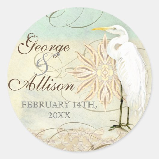 Great Egret Coastal Beach - Bruiloft Sticker Seal (Voorkant)