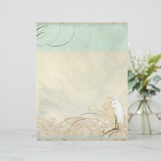Great Egret Coastal Beach - Monogrammen Stationery (Staand voorkant)