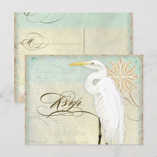 Great Egret Coastal Beach - RSVP Response Briefkaa Uitnodiging Briefkaart (Voorkant / Achterkant)