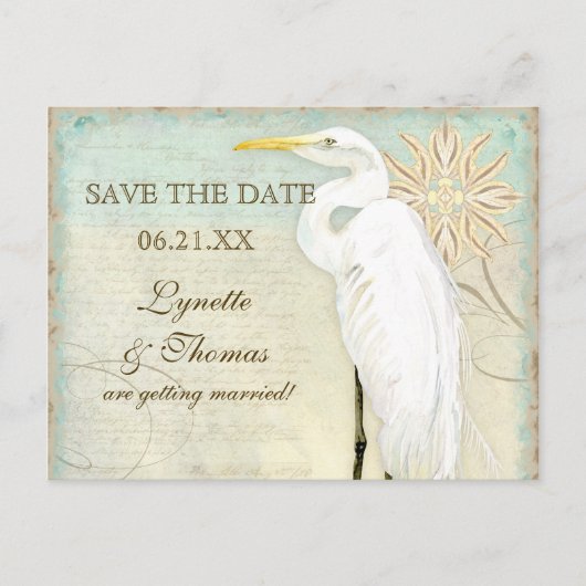Great Egret Coastal Beach - Save the Date Briefkaa Aankondigingskaart (Voorkant)