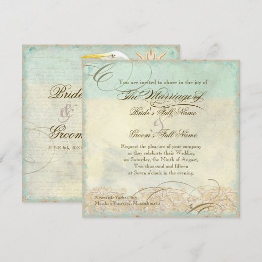 Great Egret Coastal Beach - Uitnodiging voor bruil (Voorkant / Achterkant)