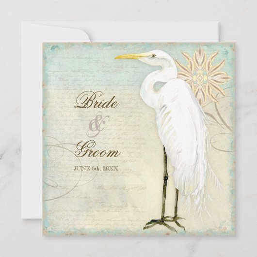 Great Egret Coastal Beach - Uitnodiging voor bruil (Achterkant)