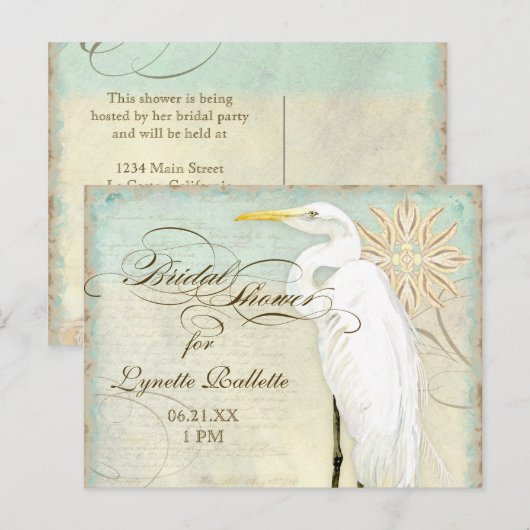 Great Egret Coastal Beach - Vrijgezellenfeest Brie Uitnodiging Briefkaart (Voorkant / Achterkant)