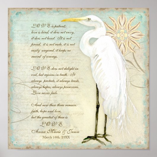Great Egret Coastal Beach - Wedding op maat Poster (Voorkant)