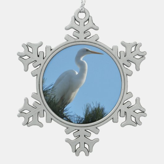 Great Egret in Sunny Florida Tin Sneeuwvlok Ornament (Voorkant)