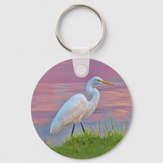 Great Egret Strollen op Sunrise Sleutelhanger (Voorkant)