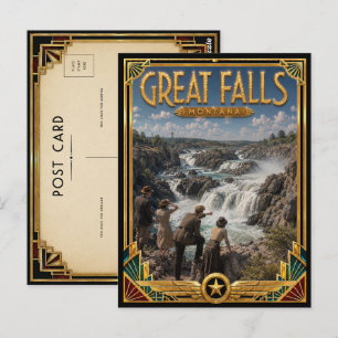 Great Falls Montana Vintage Art Deco Gouden Tijdpe Briefkaart