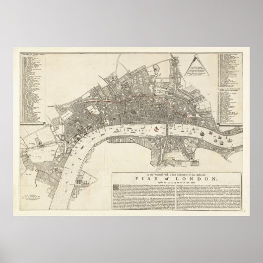 Great Fire of London Map (1666) Poster (Voorkant)