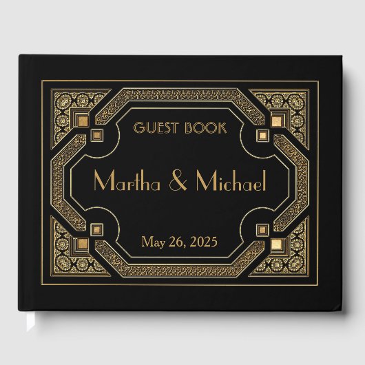 Great Gatsby Art Deco Gold Guest Book Gastenboek (Voorkant)