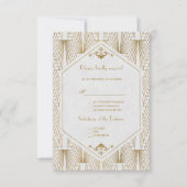 Great Gatsby Art Deco Gold White Wedding RSVP (Voorkant)