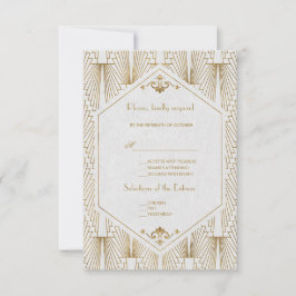 Great Gatsby Art Deco Gold White Wedding RSVP