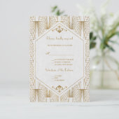 Great Gatsby Art Deco Gold White Wedding RSVP (Staand voorkant)