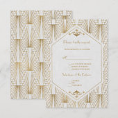 Great Gatsby Art Deco Gold White Wedding RSVP (Voorkant / Achterkant)