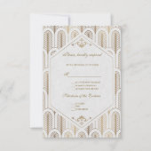 Great Gatsby Art Deco Gold White Wedding RSVP (Voorkant)