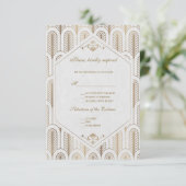 Great Gatsby Art Deco Gold White Wedding RSVP (Staand voorkant)