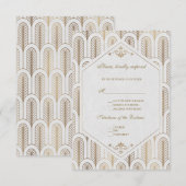 Great Gatsby Art Deco Gold White Wedding RSVP (Voorkant / Achterkant)