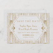 Great Gatsby Art Deco Goud Wit Save The Date (Voorkant / Achterkant)