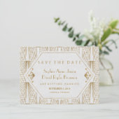Great Gatsby Art Deco Goud Wit Save The Date (Staand voorkant)
