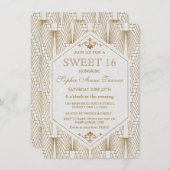 Great Gatsby Art Deco Goud Witte Sweet 16 Uitnodig Kaart (Voorkant / Achterkant)