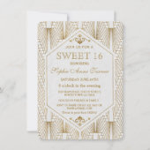Great Gatsby Art Deco Goud Witte Sweet 16 Uitnodig Kaart (Voorkant)