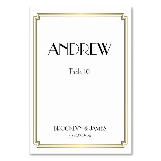 Great Gatsby Art Deco Gouden Huwelijk Tafelkaarten Kaart (Achterkant)