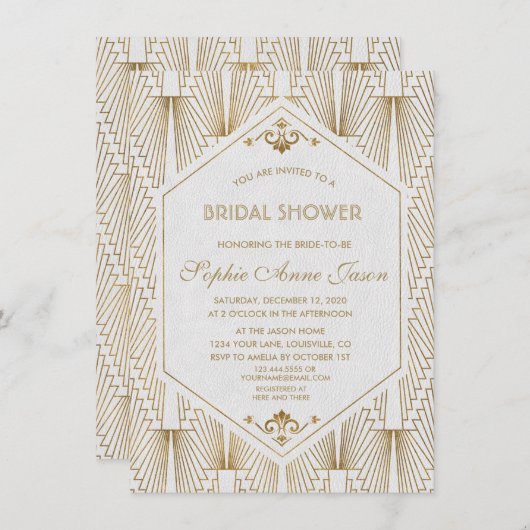 Great Gatsby Art Deco Gouden Witte Bruidsdiner Kaart (Voorkant / Achterkant)