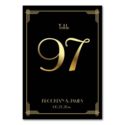 Great Gatsby Art Deco-tabel nummer 97 Gold Black Kaart (Voorkant)