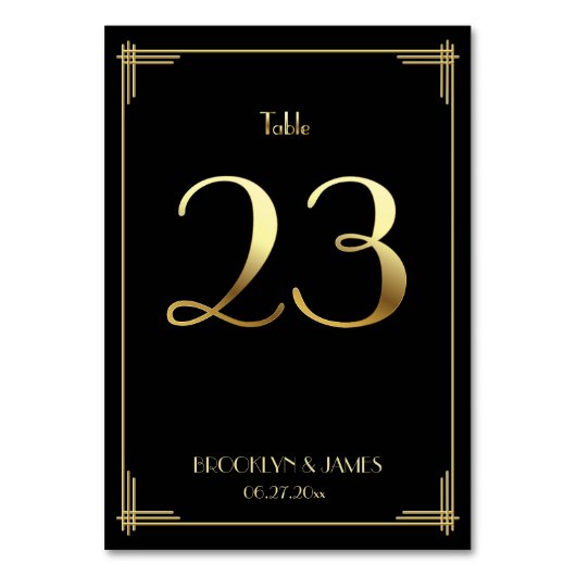 Great Gatsby Art Deco Table Number 23 Gold Black Kaart (Achterkant)