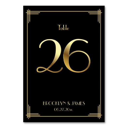 Great Gatsby Art Deco Table Number 26 Gold Black Kaart (Achterkant)