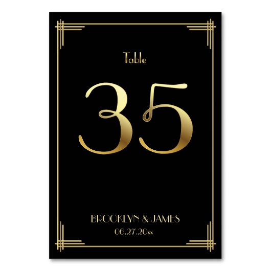 Great Gatsby Art Deco Table Number 35 Gold Black Kaart (Voorkant)