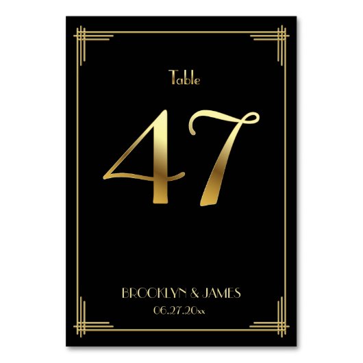 Great Gatsby Art Deco Table Number 47 Gold Black Kaart (Voorkant)