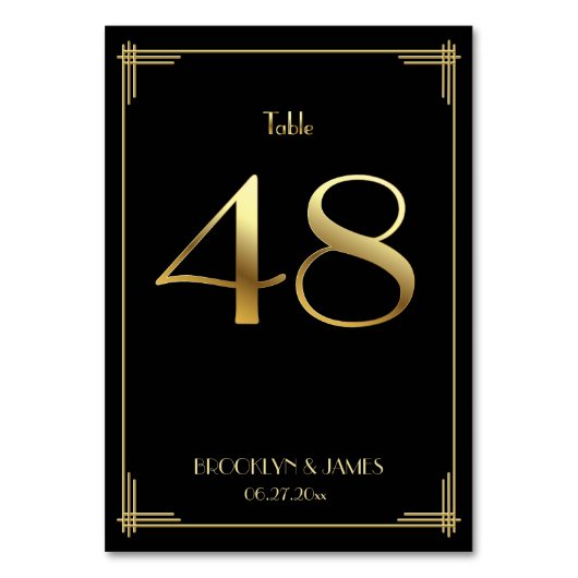Great Gatsby Art Deco Table Number 48 Gold Black Kaart (Achterkant)