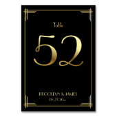 Great Gatsby Art Deco Table Number 52 Gold Black Kaart (Achterkant)