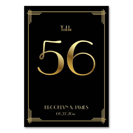 Great Gatsby Art Deco Table Number 56 Gold Black Kaart (Achterkant)