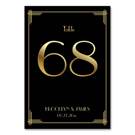 Great Gatsby Art Deco Table Number 68 Gold Black Kaart (Achterkant)