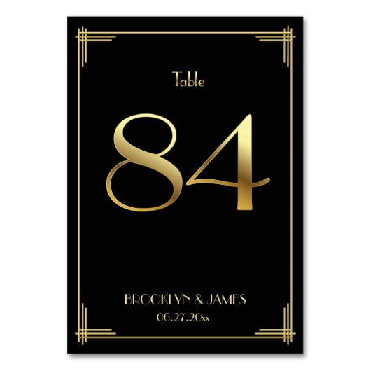 Great Gatsby Art Deco Table Number 84 Gold Black Kaart (Voorkant)