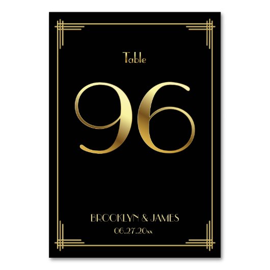 Great Gatsby Art Deco Table Number 96 Gold Black Kaart (Voorkant)