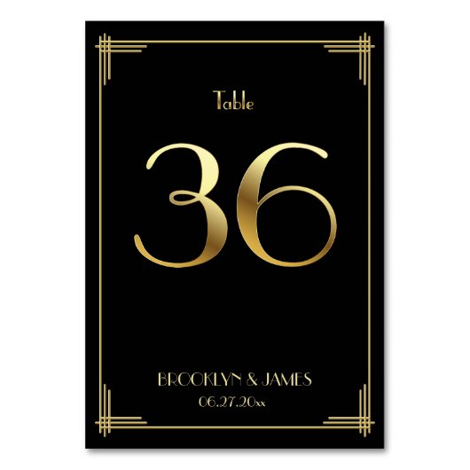 Great Gatsby Art Deco Tafelnummer 36 Goud Zwart (Voorkant)