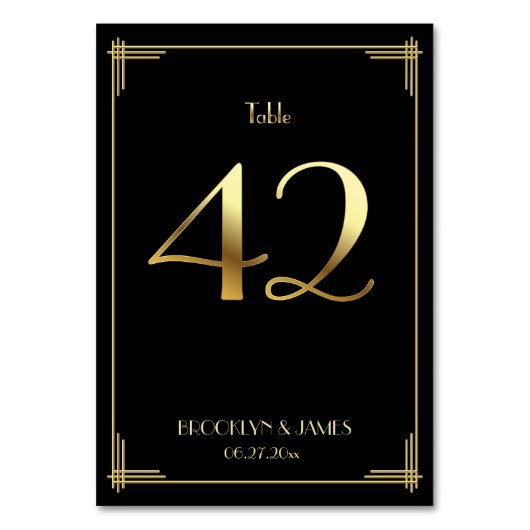 Great Gatsby Art Deco Tafelnummer 42 Goud Zwart (Achterkant)