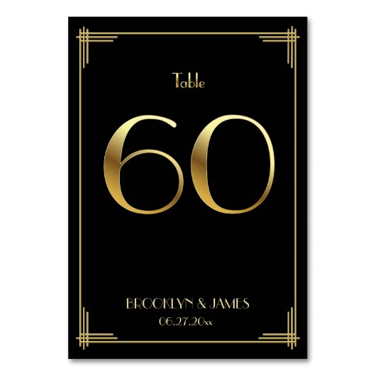 Great Gatsby Art Deco Tafelnummer 60 Goud Zwart (Achterkant)