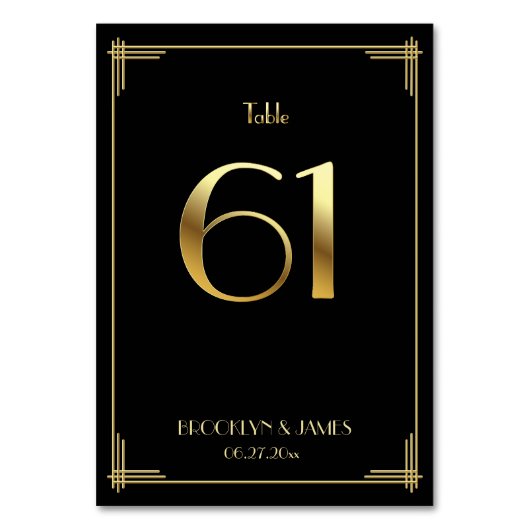 Great Gatsby Art Deco Tafelnummer 61 Goud Zwart (Voorkant)