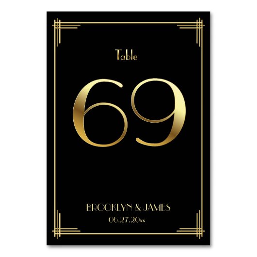 Great Gatsby Art Deco Tafelnummer 69 Goud Zwart (Achterkant)