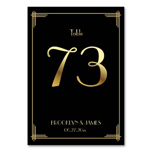 Great Gatsby Art Deco Tafelnummer 73 Goud Zwart (Voorkant)