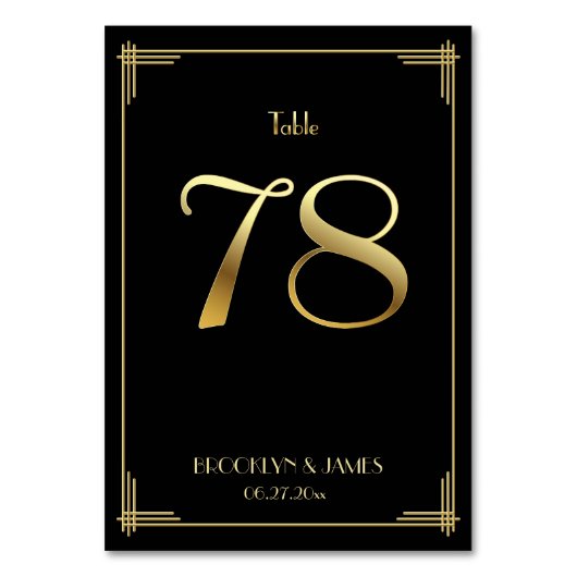 Great Gatsby Art Deco Tafelnummer 78 Goud Zwart (Voorkant)