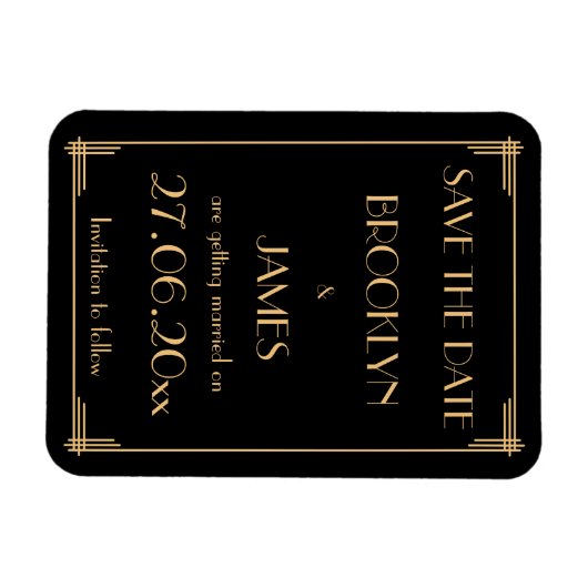 Great Gatsby Art Deco Trouwdag Save The Date-magne Magneet (Horizontaal)