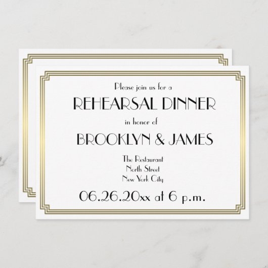 Great Gatsby Art Deco Trouwrepetitie Uitnodiging (Voorkant / Achterkant)