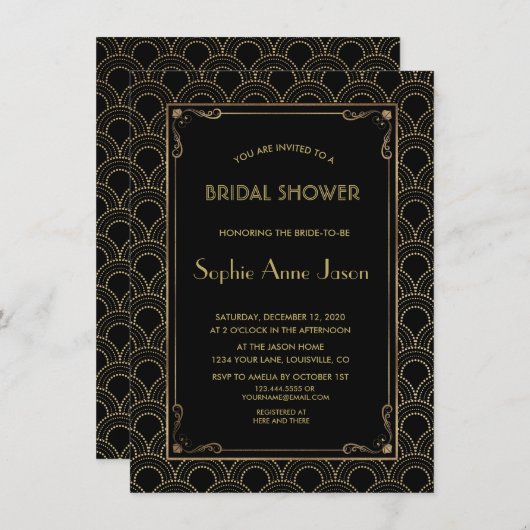 Great Gatsby  Art Deco Vrijgezellenfeest Invite Kaart (Voorkant / Achterkant)