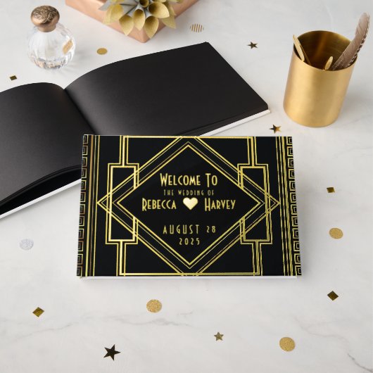  Great Gatsby Art Deco Wedding Gold Folie Gastenboek (Voorkant open)